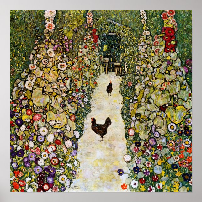 Poster Gustav Klimt - Caminho do Jardim com Galinhas (Frente)