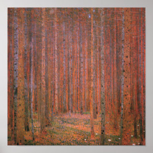Póster Gustav Klimt Fir Forest Tannenwald árvores vermel