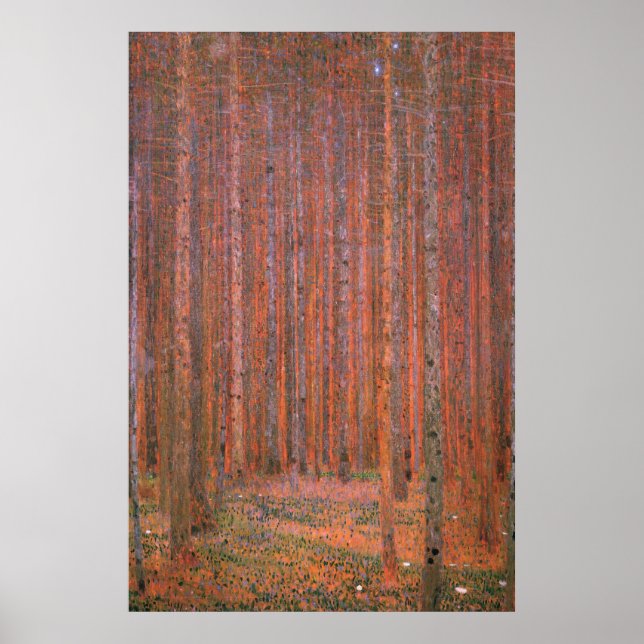 Póster Gustav Klimt Fir Forest Tannenwald árvores vermelh (Frente)