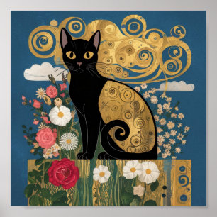 Poster Gustav Klimt Floral Black Cat, Arte Eclética Moder