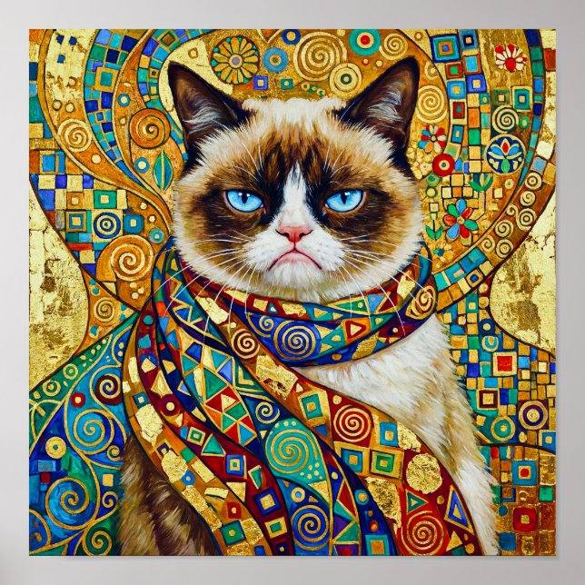 Poster Gustav Klimt Grumpy Cat with Blue Eyes (Frente)