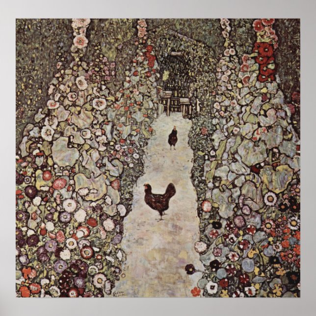 Poster Gustav Klimt - Jardim com Roosters (Frente)