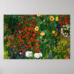 Poster Gustav Klimt - Jardim da Fazenda com Girassóis