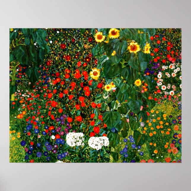 Póster Gustav Klimt - Jardim de Fazenda com Girassóis (Frente)