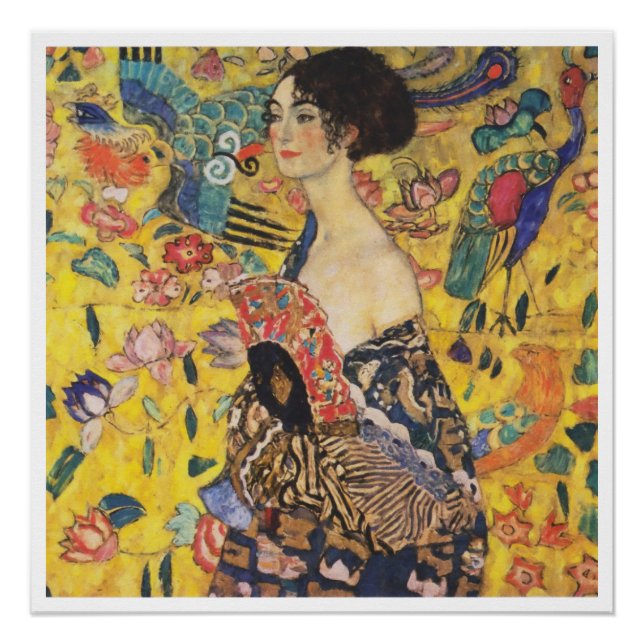 Póster Gustav Klimt Lady Com Pintura Fan Art Nouveau (Frente)