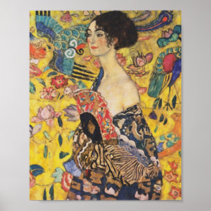 Póster Gustav Klimt Lady Com Pintura Fan Art Nouveau