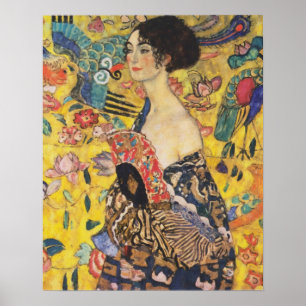 Póster Gustav Klimt Lady Com Pintura Fan Art Nouveau