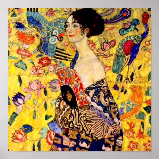 Poster Gustav Klimt Lady com ventilador (Frente)