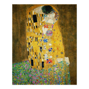 Póster Gustav Klimt O Beijo Vintage Art Nouveau Painting