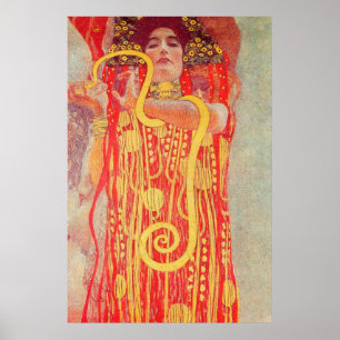 Póster Gustav Klimt Red Woman Dourada pintura Cobra