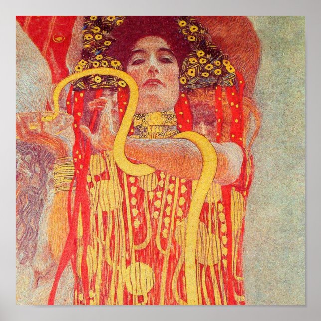 Póster Gustav Klimt Red Woman Dourada pintura Cobra (Frente)