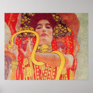 Póster Gustav Klimt Red Woman Gold Snake Painting