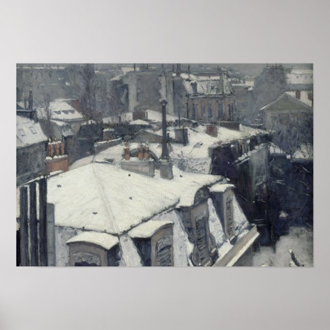 Póster Gustave Caillebotte - Telhados na neve (Frente)