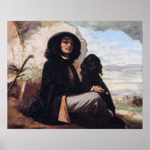 Poster Gustave Courbet - Autorretrato com um Cachorro Neg