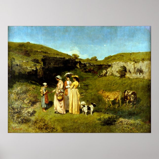 Póster Gustave Courbet Jovens Mulheres da Aldeia (Frente)