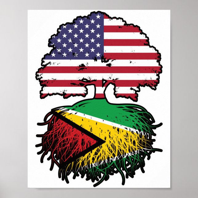 Poster Guyana Guyanese American Tree Roots Flag (Frente)