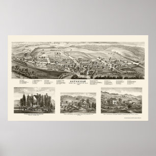 Póster Guysville, mapa panorâmico do OH - 1875