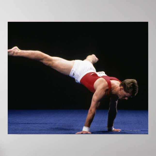 Póster Gymnast masculino fazendo uma rotina no chão (Frente)