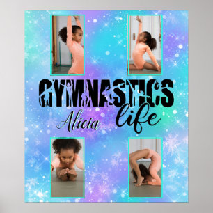 Poster Gymnastics Life Pastel Personalised Name & 4 Photo