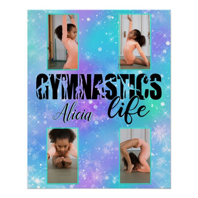 Póster Gymnastics Life Pastel Personalised Name & 4 Photo (Frente)