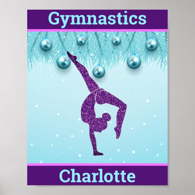 Poster Gymnastics Natal Purple Aqua Personalizado (Frente)