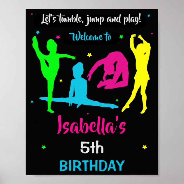 Poster Gymnastics welcome party sign Tumbling Party Decor (Frente)