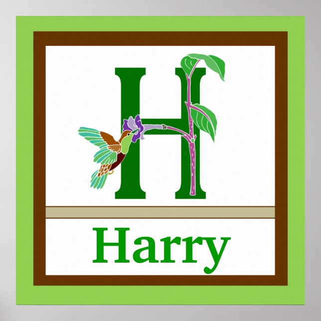 Póster H é para Hummingbird e Boy Wall Art para Crianças (Frente)