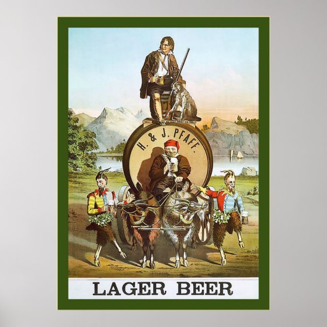 Póster H. & J. Lager Beer ~ 1870s ~ Publicidade Vintage (Frente)
