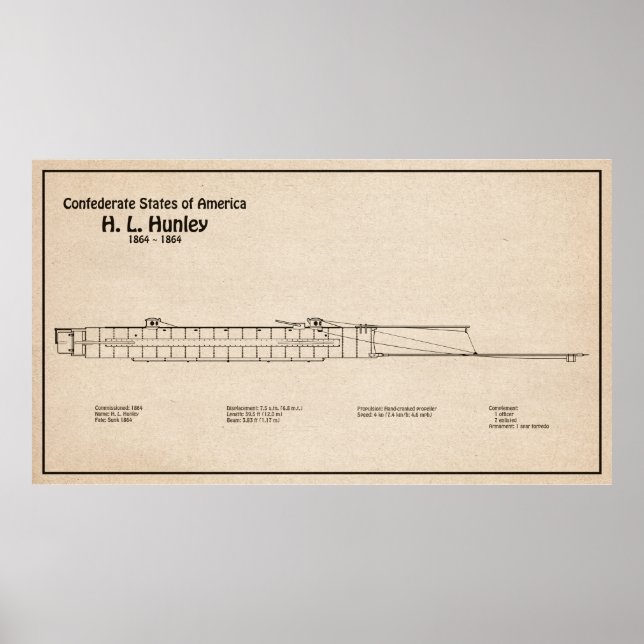 Poster H. L. Hunley - Planos de projeto de navio SD (Frente)
