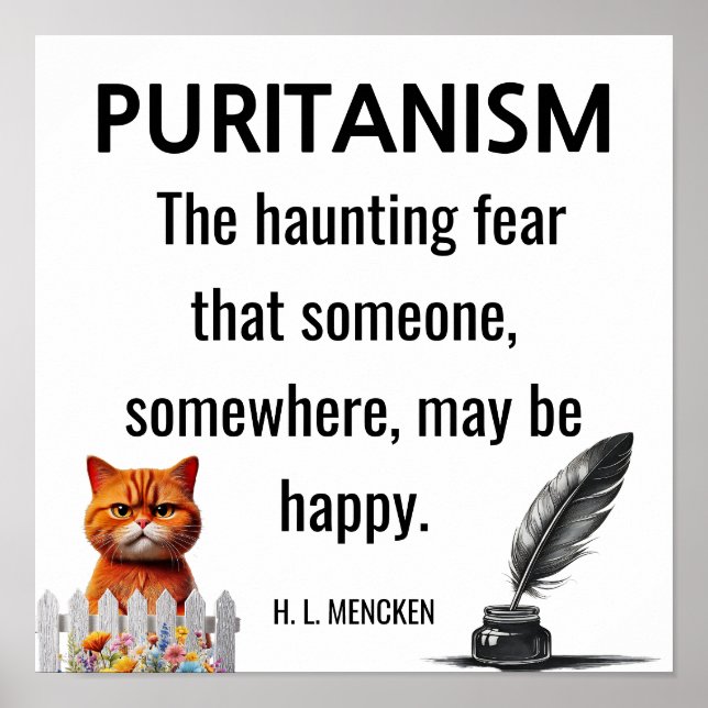 Poster H. L. Mecnken quote Puritanism (Frente)