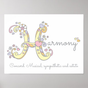Póster H monograma arte Harmonia nome das garotas signifi