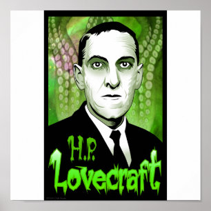Póster H.P. Retrato de Lovecraft (verde)