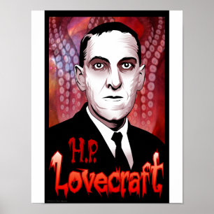 Póster H.P. Retrato de Lovecraft (vermelho)