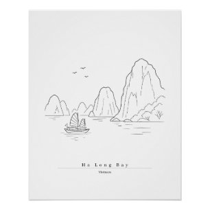 Póster Ha Long Bay Vietnã Arte de Linha Minimalista Viage