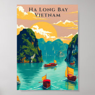 Poster Ha Long Bay Vietnã Barcos Tradicionais Cênicos