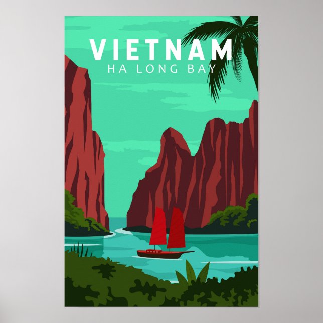 Poster Ha Long Bay Vietnam Viagem Vintage Art (Frente)