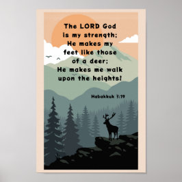 Poster Habakkuk 3:19 Bíblia Verse Deer em Montanha