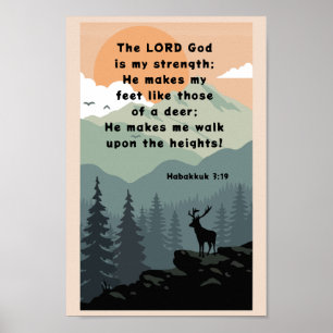 Poster Habakkuk 3:19 Bíblia Verse Deer em Montanha