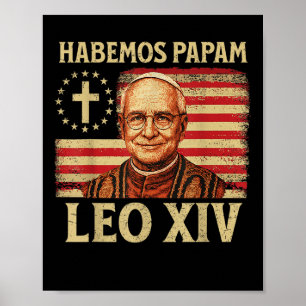 Poster Habemus Papam Leo Xiv 14 Pope 2025 Usa Flag Vint
