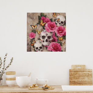 Poster Habilidades e Rosas com Acentos de Borboleta