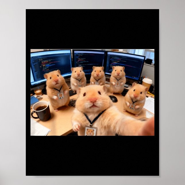 Poster Hacker Hamster Team Selfie Meme Cringe Animal Code (Frente)