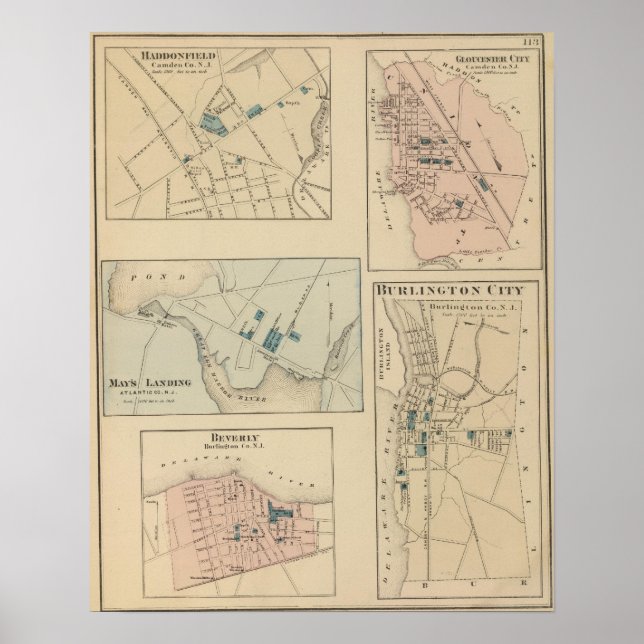 Póster Haddonfield, Cidade de Gloucester, Burlington (Frente)