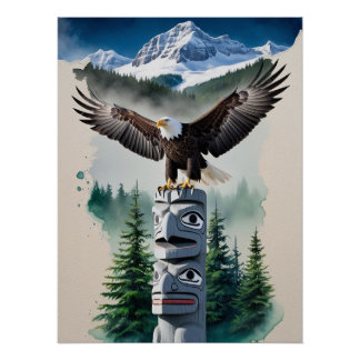 Póster Haida Totem e águia careca