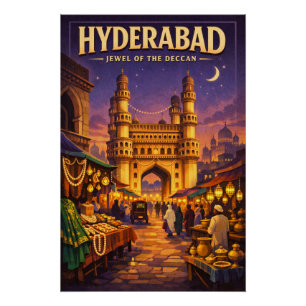 Póster Haidarábade, Índia, em uma clássica viagem retro