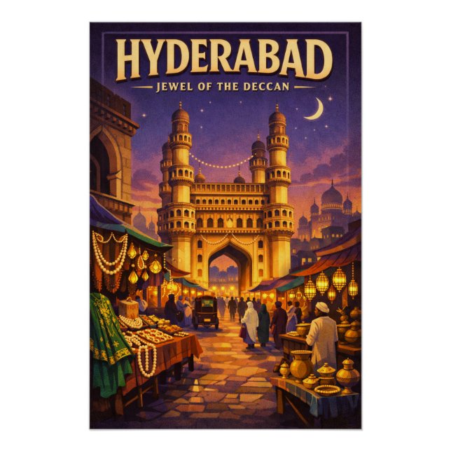 Póster Haidarábade, Índia, em uma clássica viagem retro (Frente)