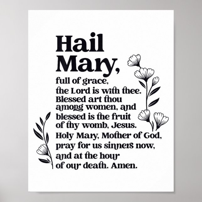 Poster Hail Mary Prayer Marian Floral Christian Blessed M (Frente)