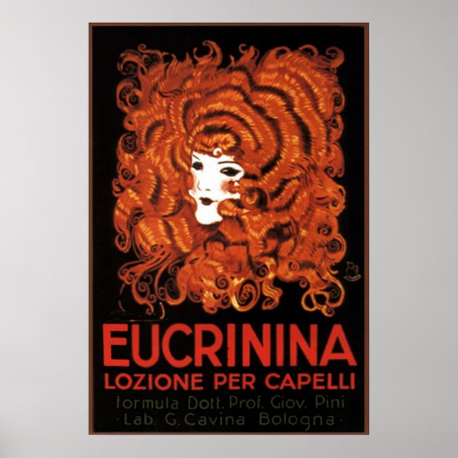 Póster Hair Lotion, Itália, Eucrinina Vintage Advertising (Frente)