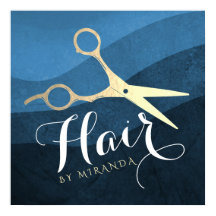Hair Salon Hairstylist Tesoura Azul e Dourada Mode