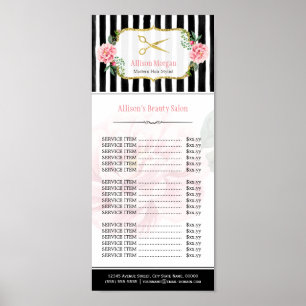 Póster Hair Salon Price List Blush Dourado Chic Floral