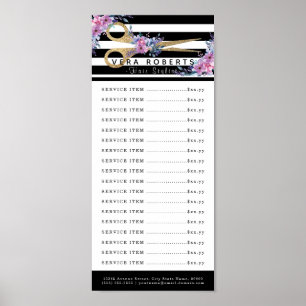 Poster Hair Salon Price List Glitter Scissor Floral